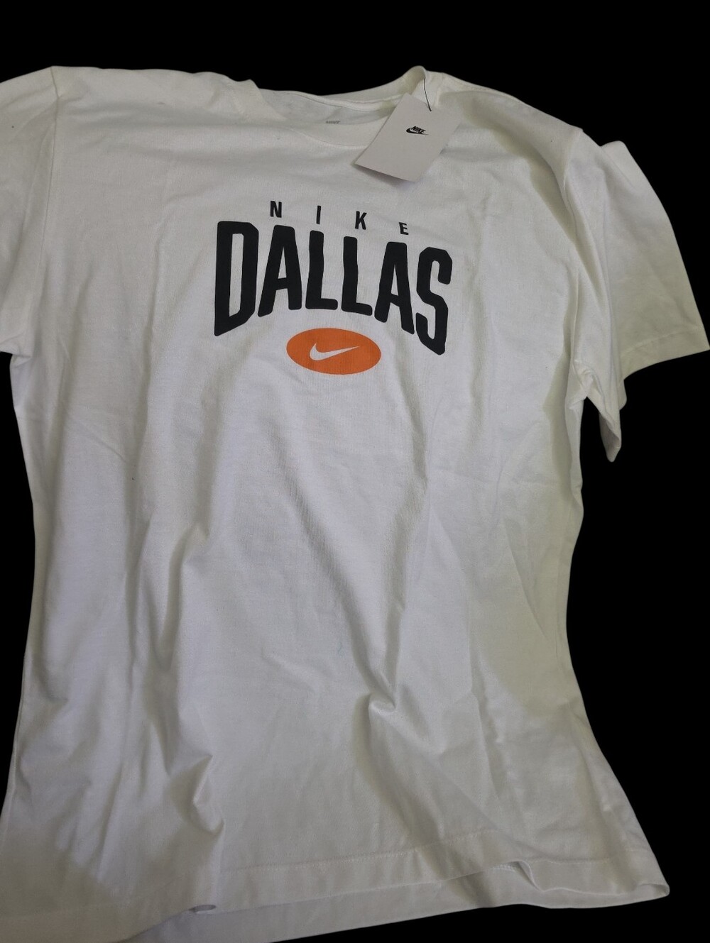 Nike White Dallas Tee with Black Text & Orange Swoosh